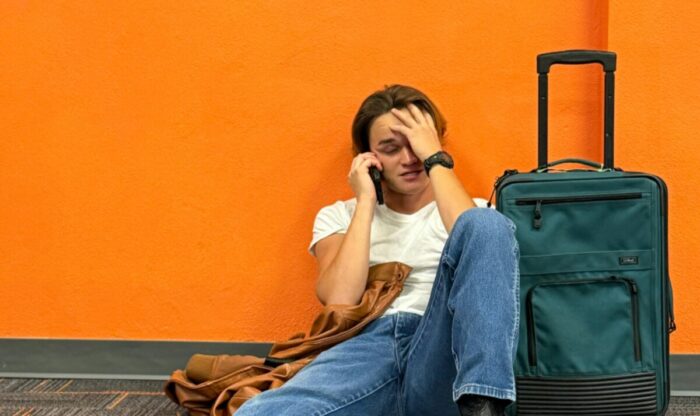 Photo of a fed up traveller