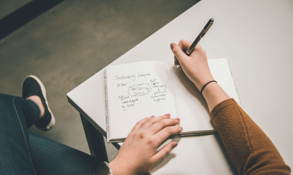 Image of a person making notes about a sustainability gameplan