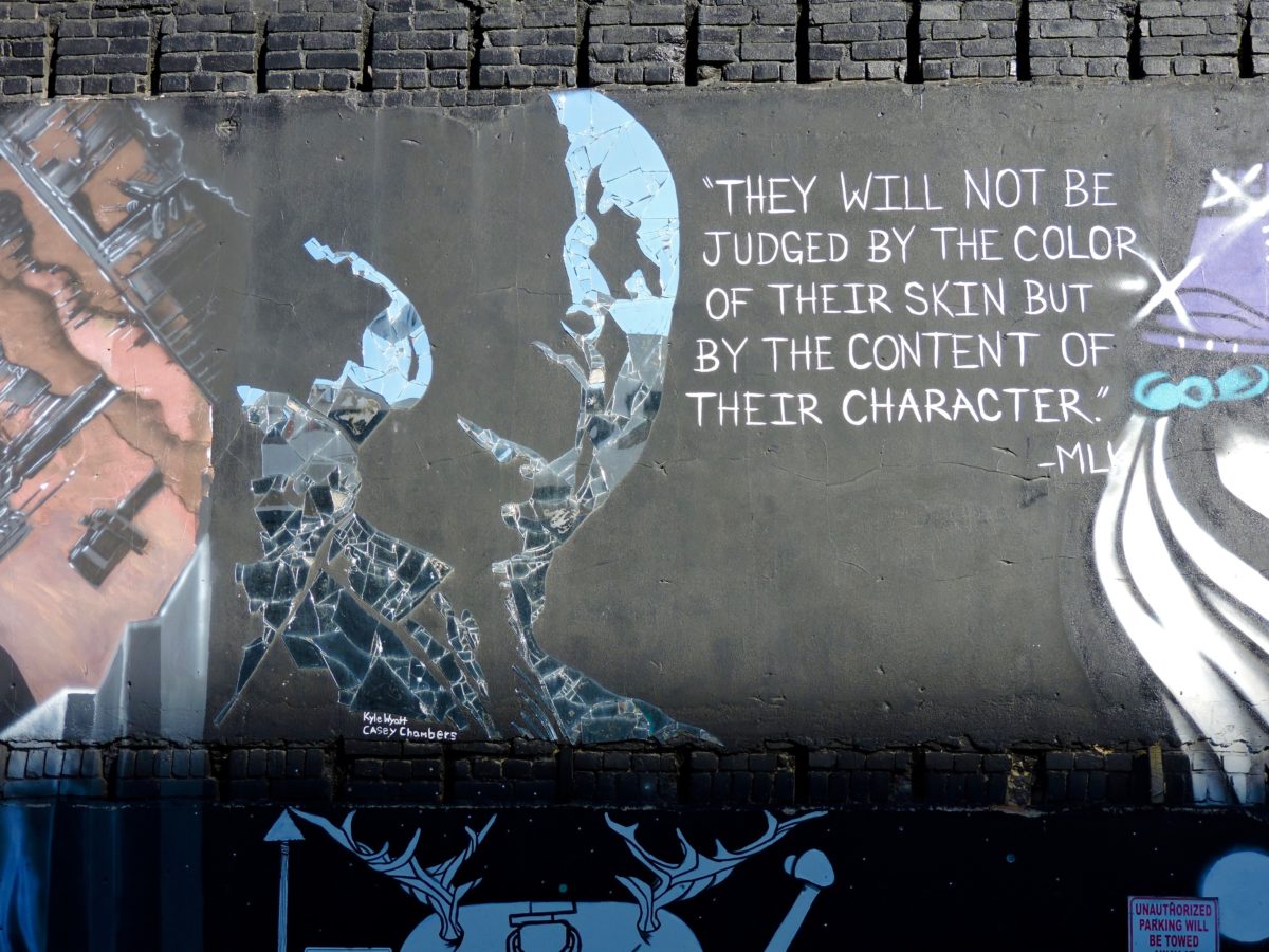 Photo by LeeAnn Cline on Unsplash depicting a street art wall with a portrait of Martin Luther King Jr and the quote, "They will not be judged by the content of their character." - MLK.