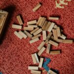 A photo of fallen Jenga blocks