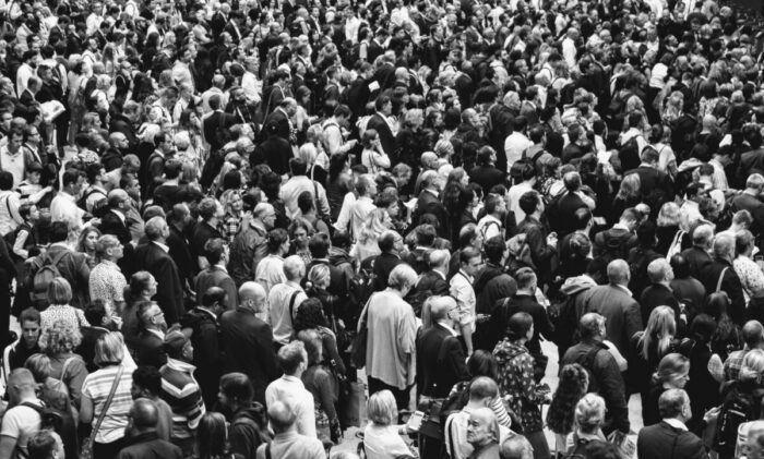 black and white photo of a crowd