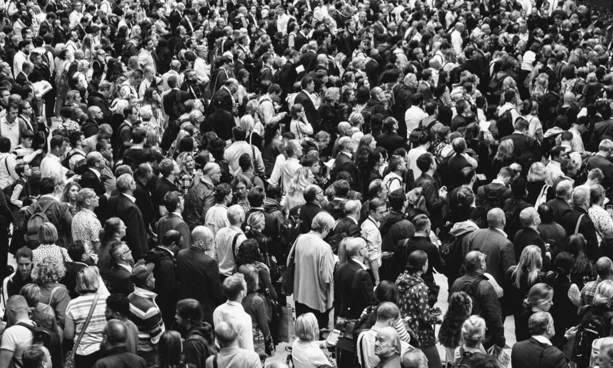 black and white photo of a crowd